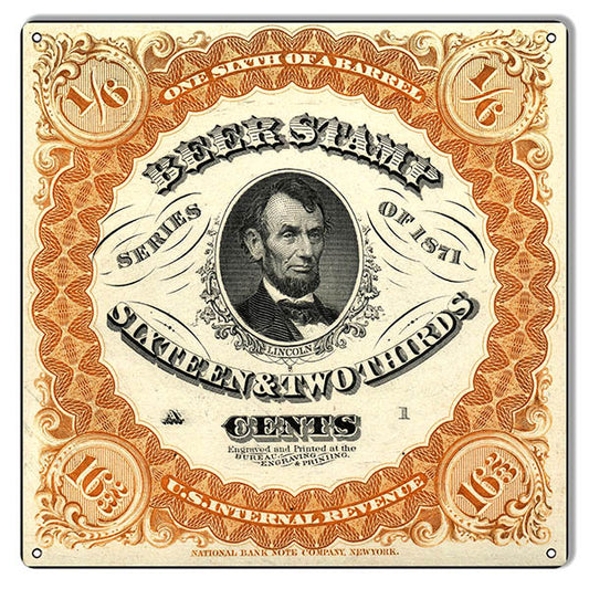 Beer Stamps Bar Vintage Style Metal Sign 12 × 12