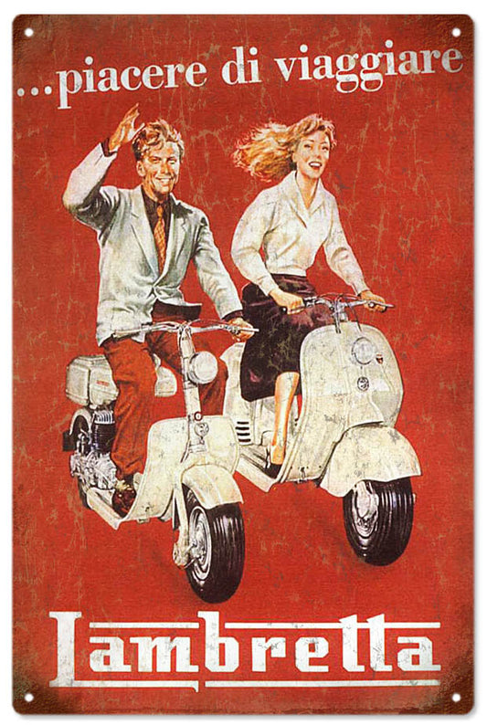 Piacere di Viaggiare Lambretta Vintage Style Metal Sign 12 x 18
