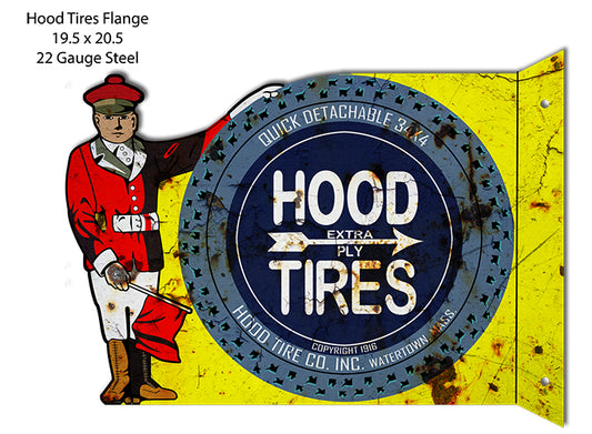 Hood Tires Double Sided Flange Vintage Style Metal Sign 19 × 20