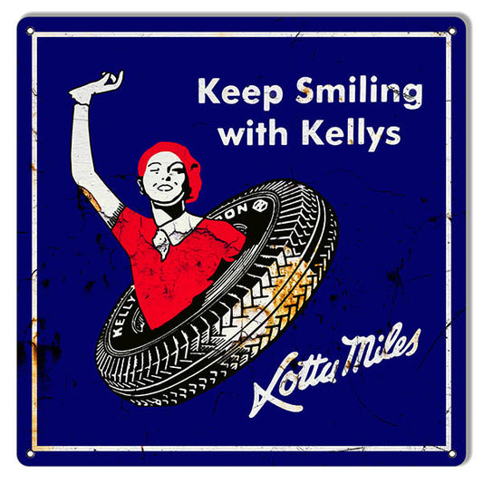 Kelly Tires Keep Smiling Gas Station Vintage Style Metal Sign 16 × 16