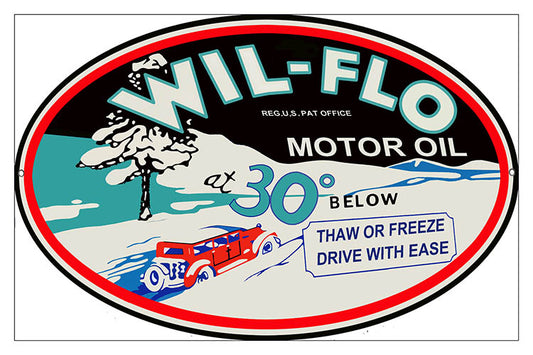 Wil-Flo Motor Oil Vintage Style Metal Sign 9 × 14
