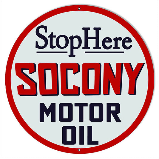 Stop Here Socony Motor Oil Vintage Style Metal Sign 14 × 14