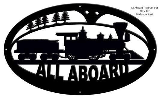 All Aboard Silhouette Railroad Vintage Style Metal Sign 12 × 20