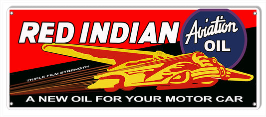 Red Indian Motor Oil Vintage Style Metal Sign 10 × 24