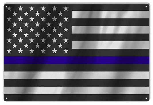 US State Blue Police Flag Vintage Style Metal Sign 12 × 18