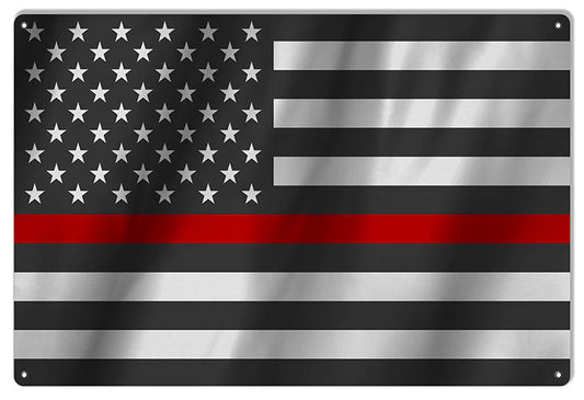 US Firemans Red State Flag Vintage Style Metal Sign 12 × 18