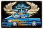 Sleek Blue Pick Up With Flames 12×18