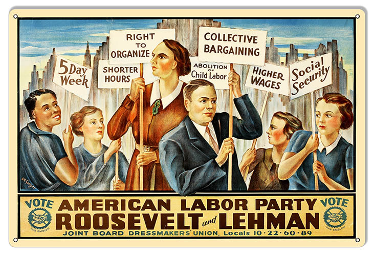 American Labor Party Roosevelt and Lehman 12×18