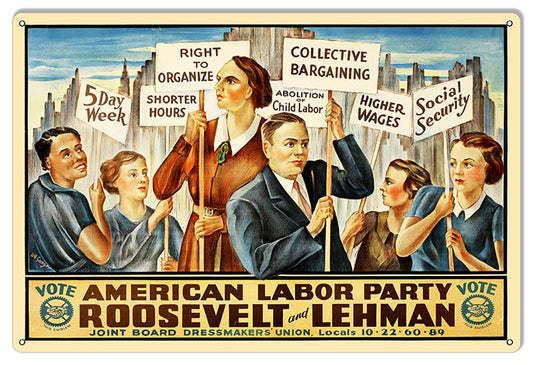 American Labor Party Roosevelt and Lehman Vintage Style Metal Sign 12 × 18
