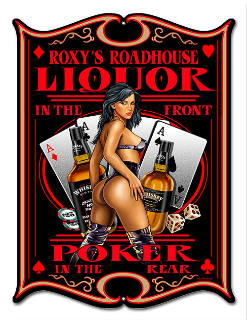 Pin Up Girl Roxys Roadhouse Liquor Bar Vintage Style Metal Sign 14 × 18