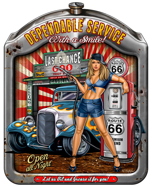 Pin Up Girl Hot Rod Dependable Service 14×18