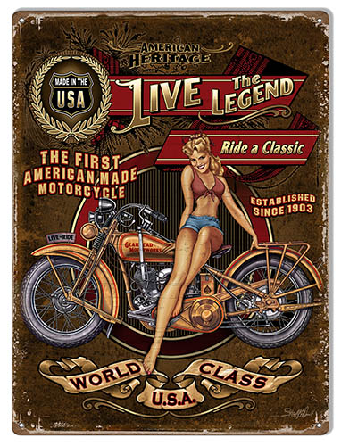 Classic Motorcycle Pin Up Girl 12×16