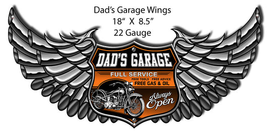 Dads Garage Wings Vintage Style Metal Sign 18 × 8