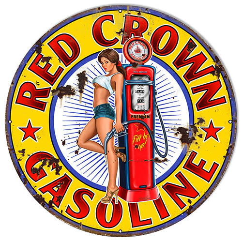 Red Crown Gasoline Pin Up Girl Motor Oil 18x18