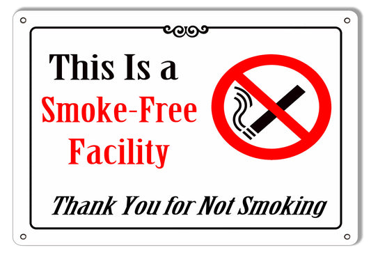 Smoke Free Facility Bar Vintage Style Metal Sign 9 x 12