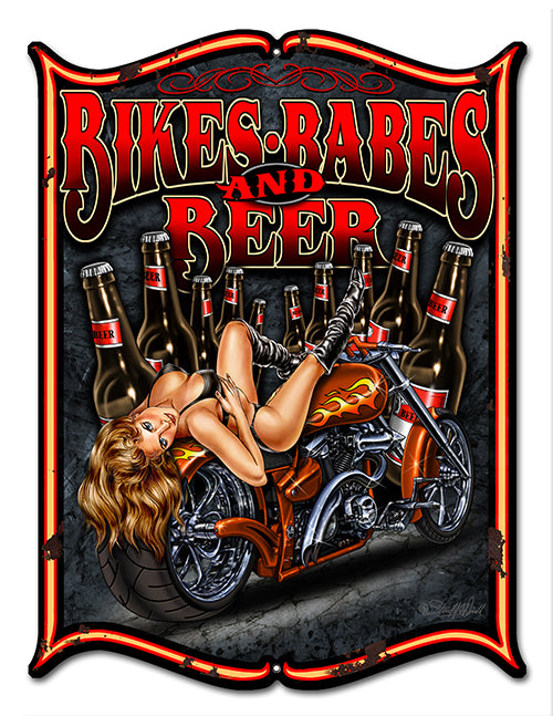 Bikes And Beer Babes Pin Up Girl Motorcycle 14x18
