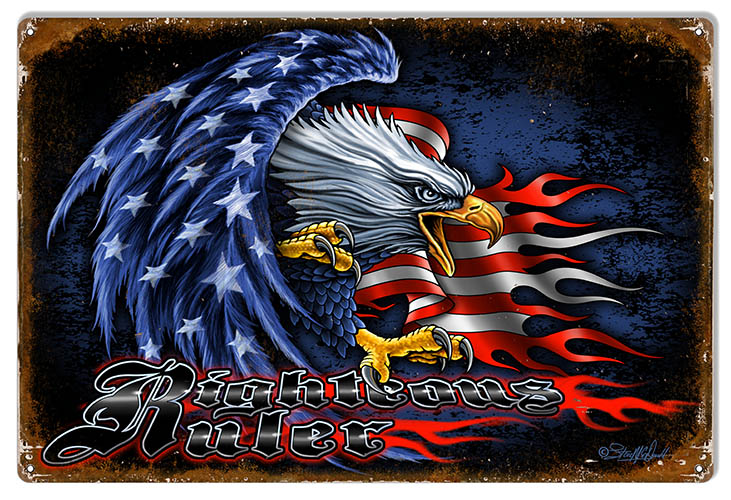 Patriotic American Flag Eagle Righteous Ruler 12×18
