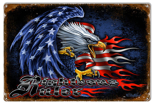 Patriotic American Flag Eagle Righteous Ruler Vintage Style Metal Sign 12 × 18
