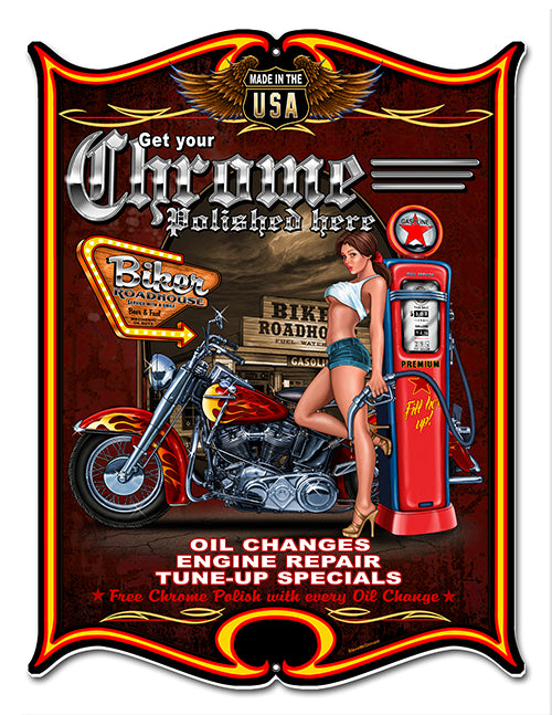 Biker Chopper Motorcycle Pin Up Girl 14×18