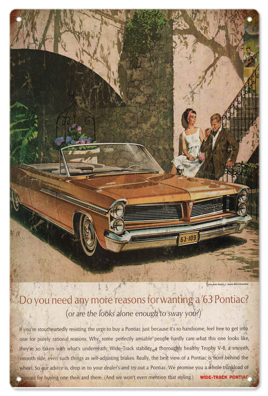 1963 Pontiac Vintage Style Metal Sign 12 x 18