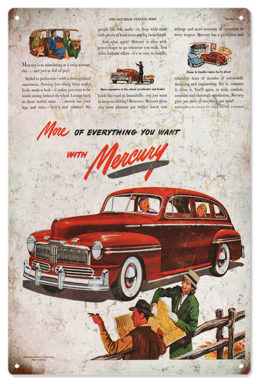 The Saturday Evening Post Mercury Car Vintage Style Metal Sign 12 x 18
