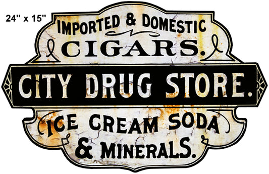 City Drug Store Country Vintage Style Metal Sign 24 × 15
