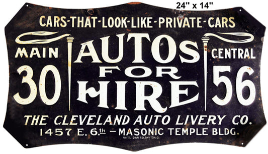 Autos For Hire Vintage Style Metal Sign 24 × 14