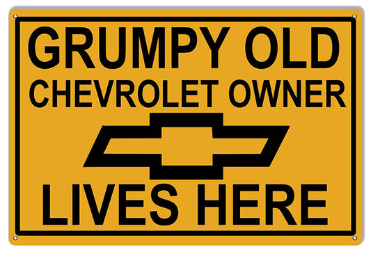 Grumpy Old Chevrolet Owners Funny Parking Vintage Style Metal Sign 12 x 18