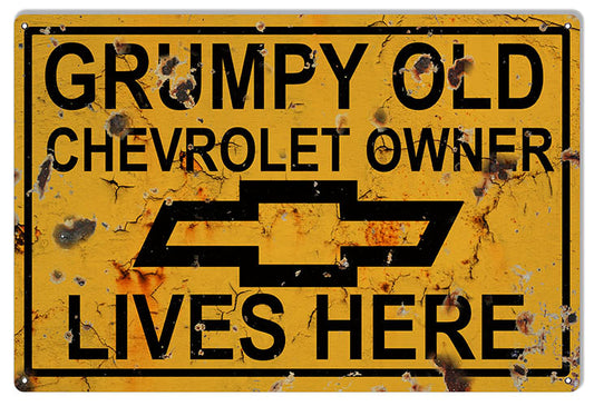 Chevrolet Parking Grumpy Old Owner Lives Here Funny Vintage Style Metal Sign 12 × 18