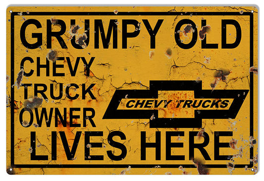 Chevy Truck Owner Lives Here Parking Vintage Style Metal Sign 12 × 18