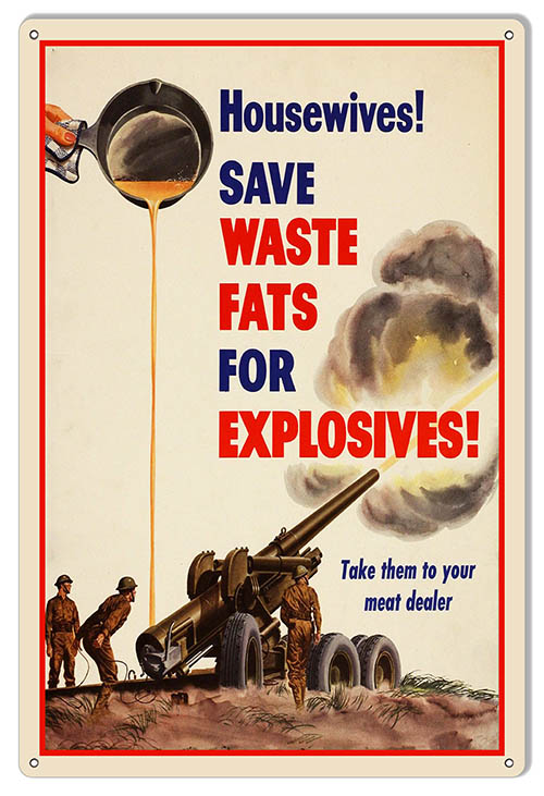 Patriotic Waste Fats For Explosives Military Vintage Style Metal Sign 12 × 18