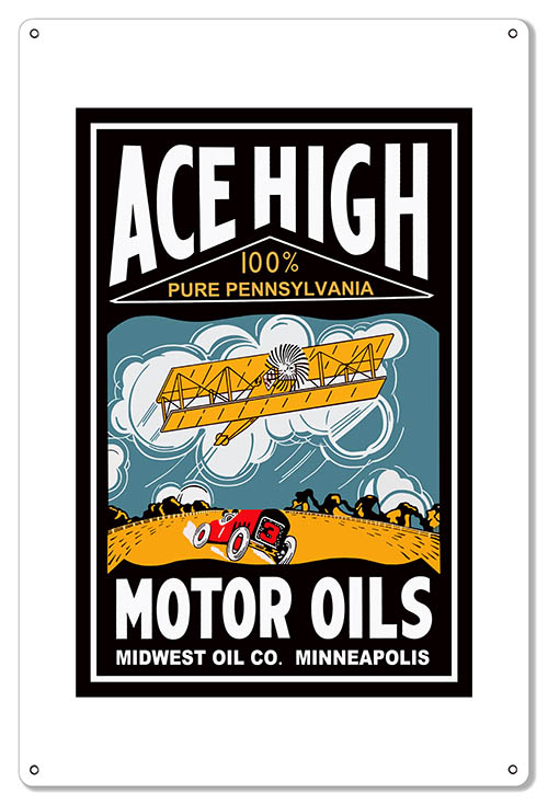 Ace High Motor Oils Vintage Style Metal Sign 12 × 18
