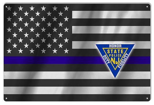 Blue Lives Matter Honor NJ Police Flag Vintage Style Metal Sign 12 x 18