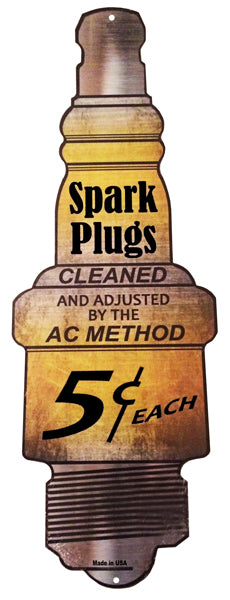 Spark Plugs Gas Station Motor Oil Vintage Style Metal Sign 9 x 24