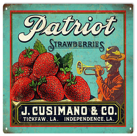 Patriot Strawberries J. Cusimano & Co. Country Vintage Style Metal Sign 12 x 12