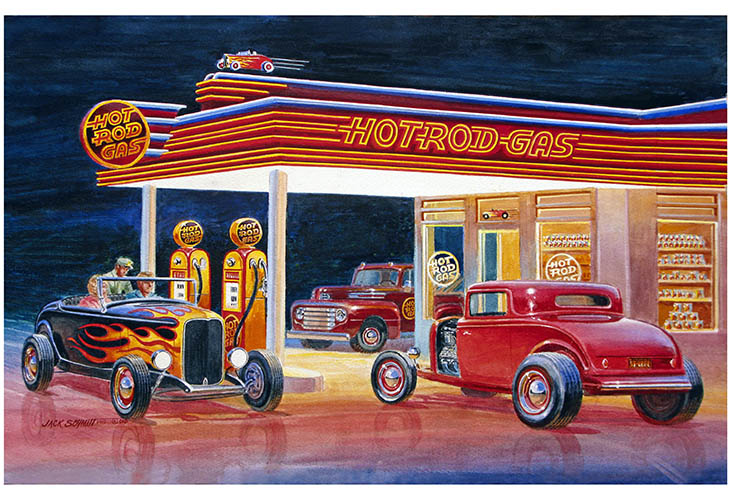 Ford Hot Rod Gas Station Jack Schmitt 12×18
