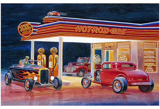 Ford Hot Rod Gas Station Jack Schmitt Vintage Style Metal Sign 12 × 18