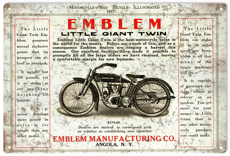 Emblem MFG. Little Giant Twin Motorcycle 12″x18″