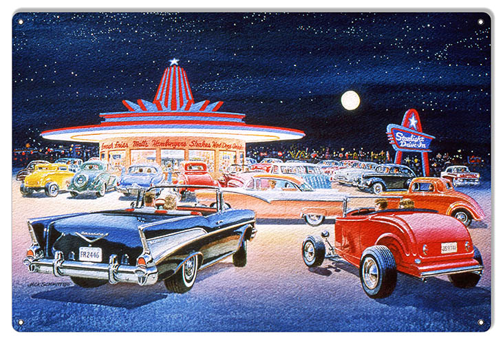 Hot Rods At Drive In Garage Jack Schmitt 12×18