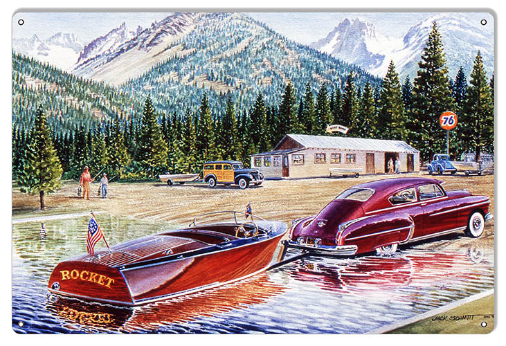 Deuce Coupe Car Gas Station Jack Schmitt 12×18