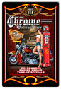 Pin Up Girl Chrome Polish Motorcycle 12×18
