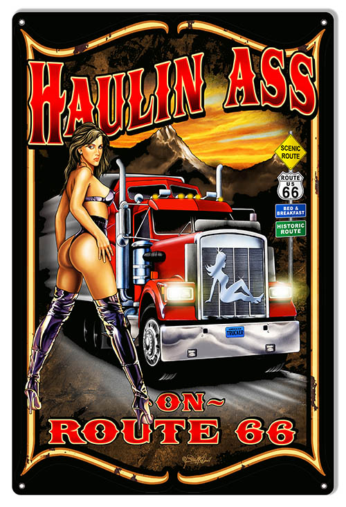 Route 66 Haulin Ass Vintage Style Metal Sign 12 x 18
