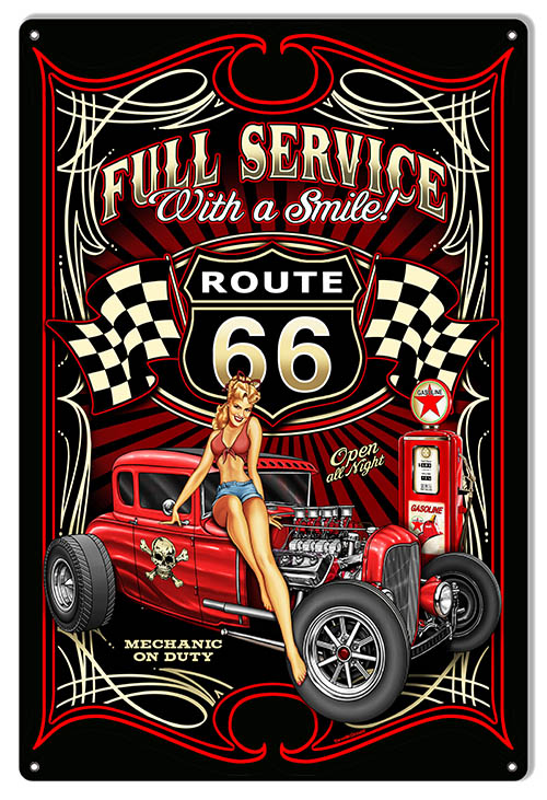 Hot Rod Route 66 Full Service Gas Station 12×18