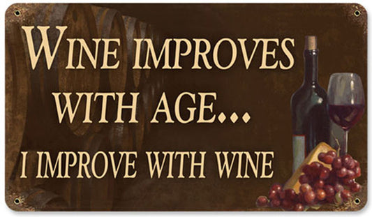 Wine Improves Vintage Style Metal Sign 8 x 14