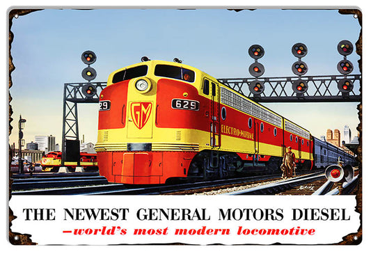 General Motors Diesel Railroad Locomotive Vintage Style Metal Sign 12 × 18