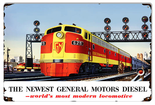 General Motors Diesel Railroad Locomotive Vintage Style Metal Sign 16 x 24
