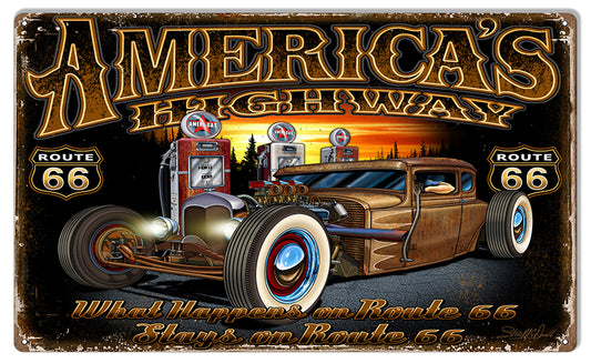 Americas Highway Hot Rod Vintage Style Metal Sign 18 × 30