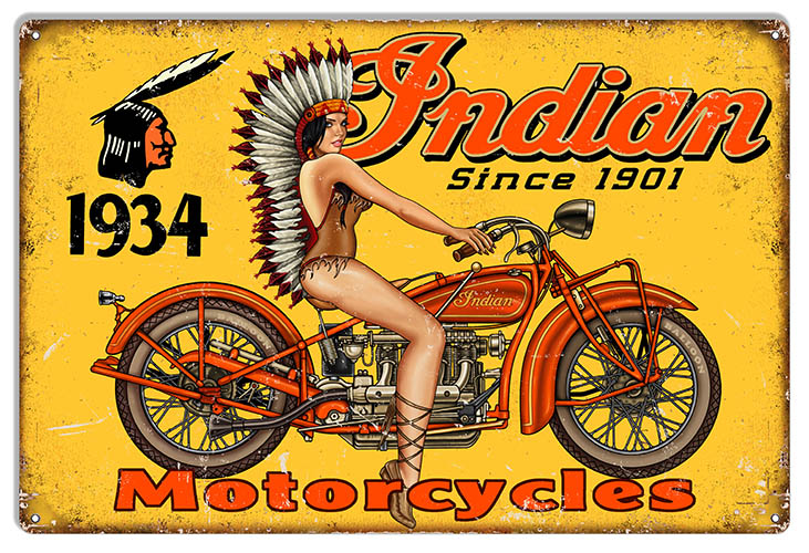 Indian Motorcycle Pin Up Girl Garage 18×30