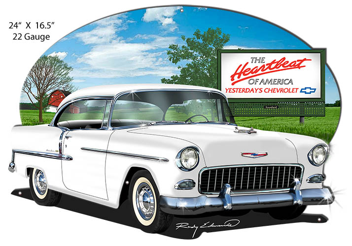 Chevy White Heartbeat Garage 16.5×24