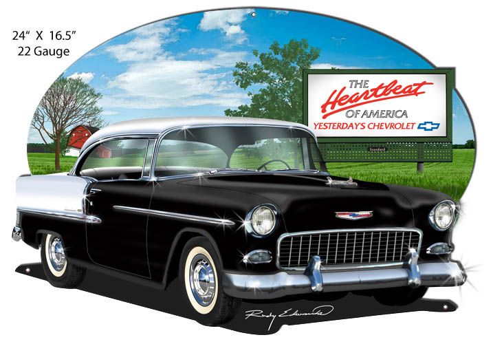 Chevy Black Heartbeat Garage 16.5×24